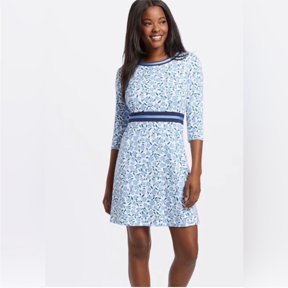 Draper James Persley Ponte Dress Blue Magnolia Vines Print Size Small